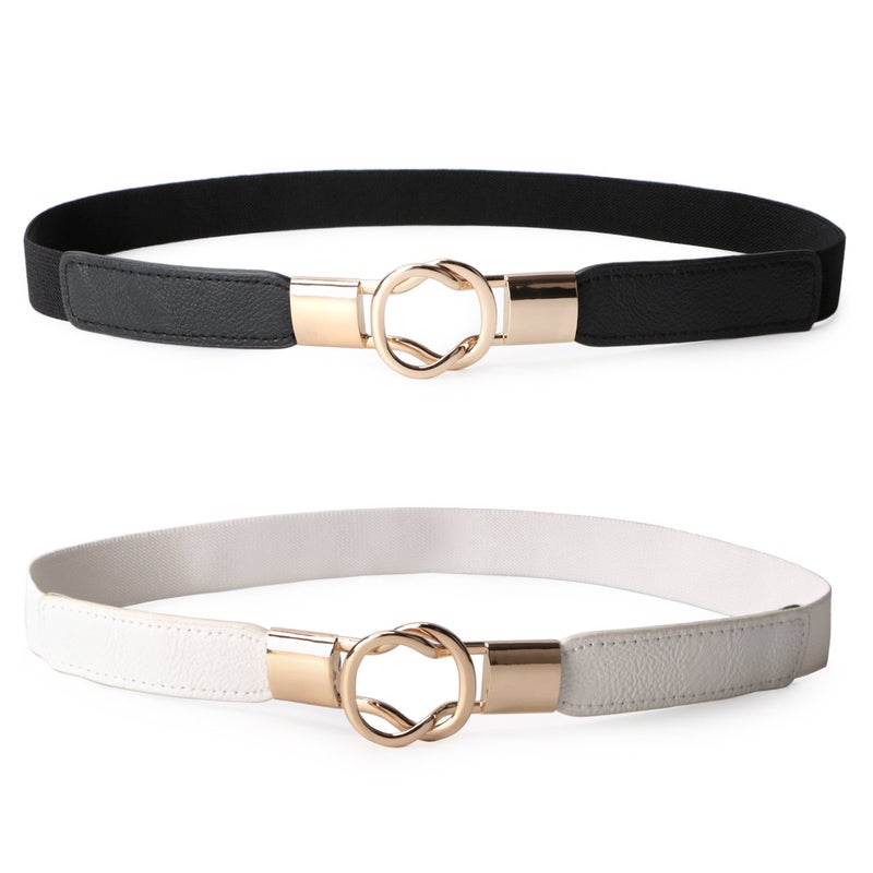JASGOOD 2 Pack Women Retro Elastic Stretchy Metal Buckle Skinny Waist Belt 1 inch Wide - Image 1